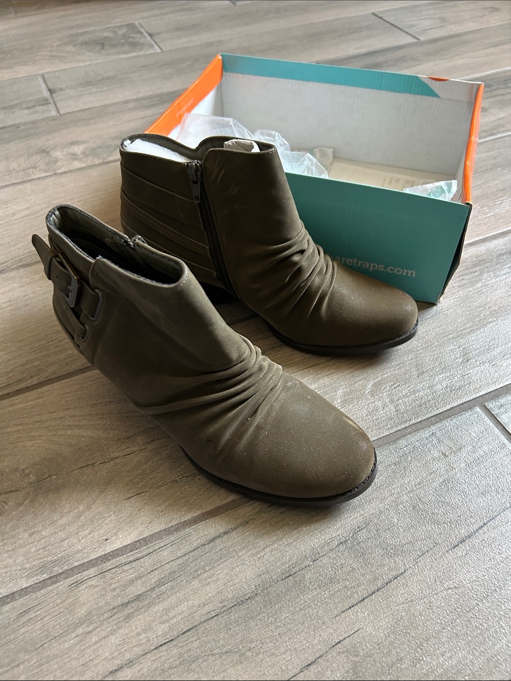 BareTraps Reid Olive Green Ankle Booties with Side Buckle